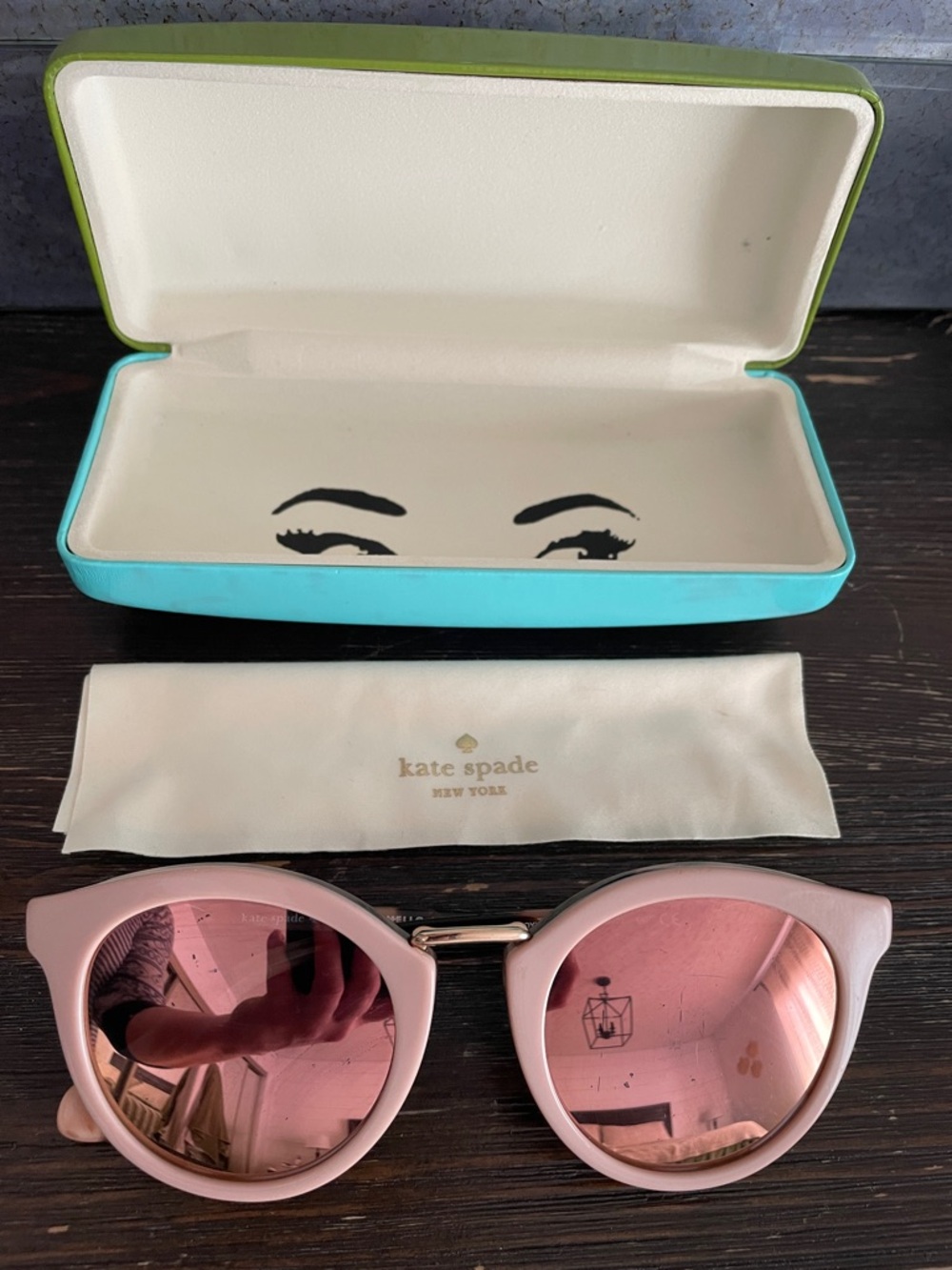 kate spade Pink Round Sunglasses with Pink Mirrored Lenses